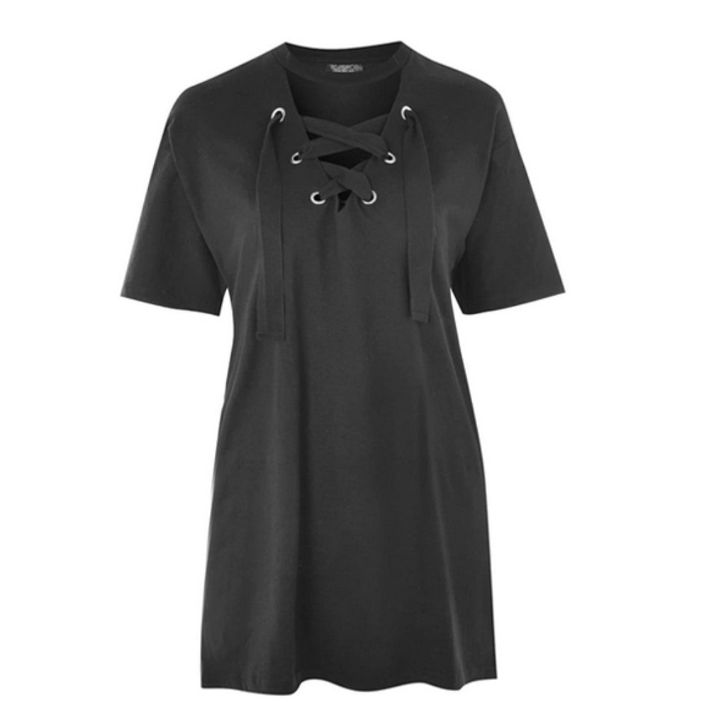 NWT Topshop lace up choker tunic top tee black 4-6